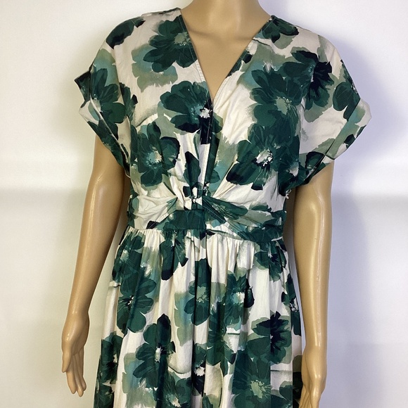 Abercrombie & Fitch Women's Green Twist front V -Neck Floral Midi Dress M - Picture 2 of 7